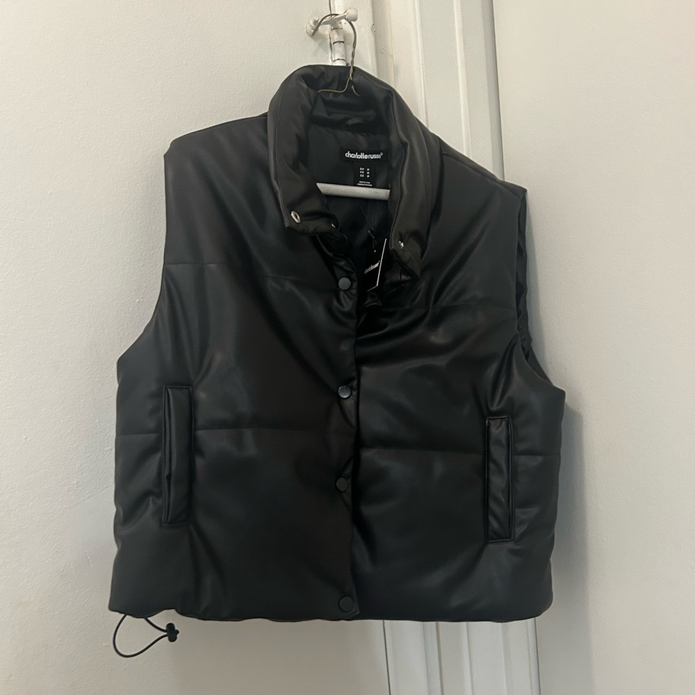 New Quilted black Faux Leather Vest puffer black m jacket